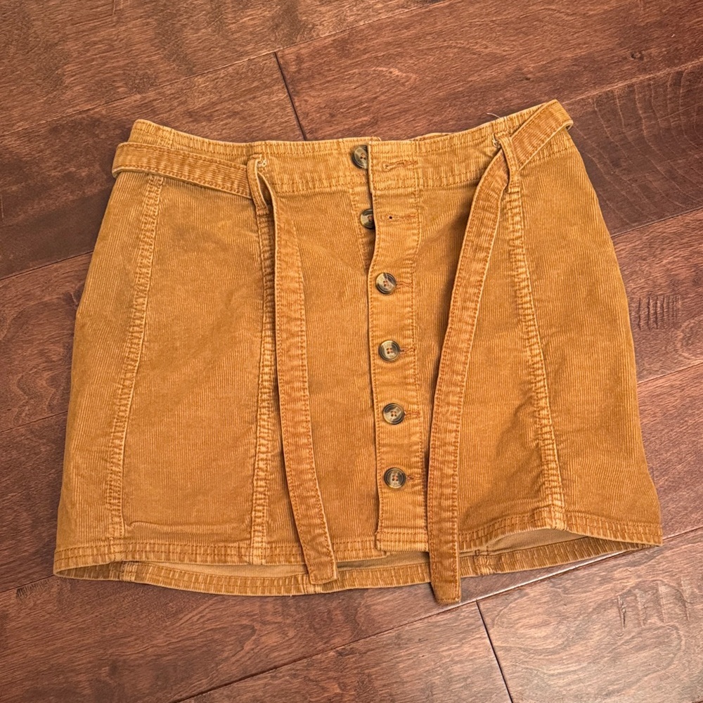 American Eagle Outfitters Corduroy Button-Front Brown Skirt